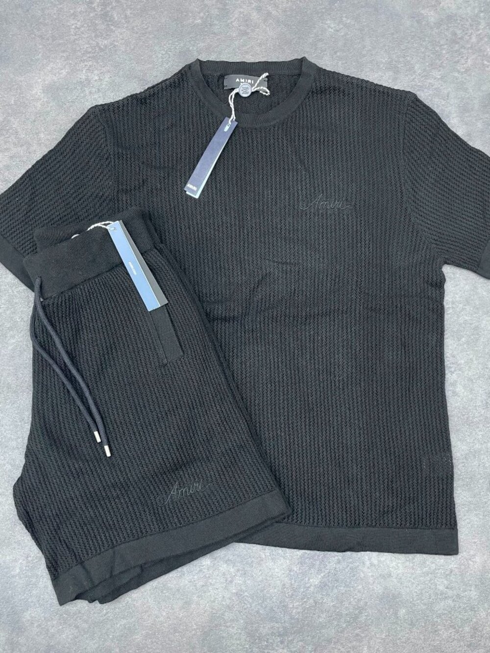 AMIRI Men's Black Knit T-Shirt & Shorts Set- Size XXL